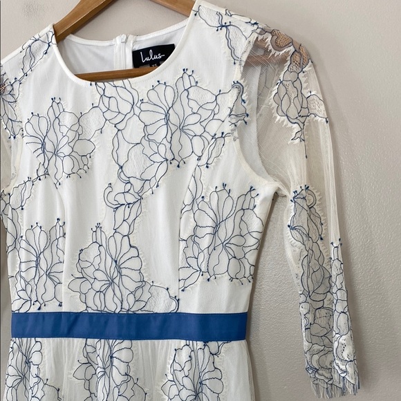 Lulus Elite Chic Cream Floral Lace Mini Skater Dress Size XS - Picture 6 of 16